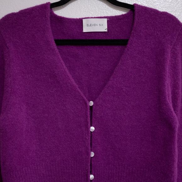 Eleven Six Jenni Cardigan Magenta Purple Alpaca Wool Blend Cropped SZ L NWOT - Picture 6 of 10